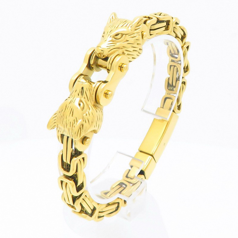 Retro Double Wolf Head Men's Bracelet