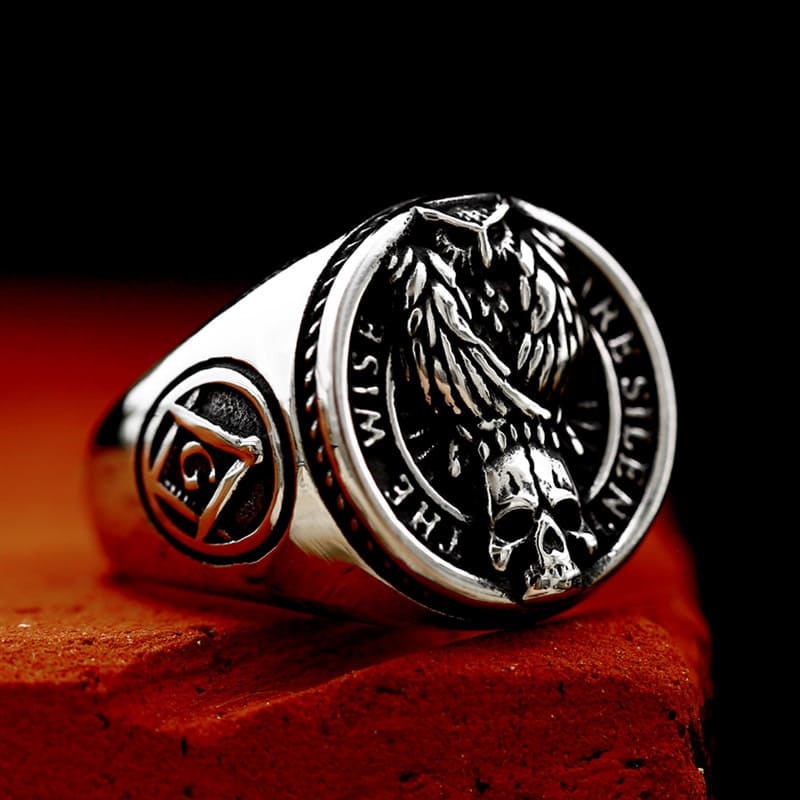 Vintage crow titanium steel ring