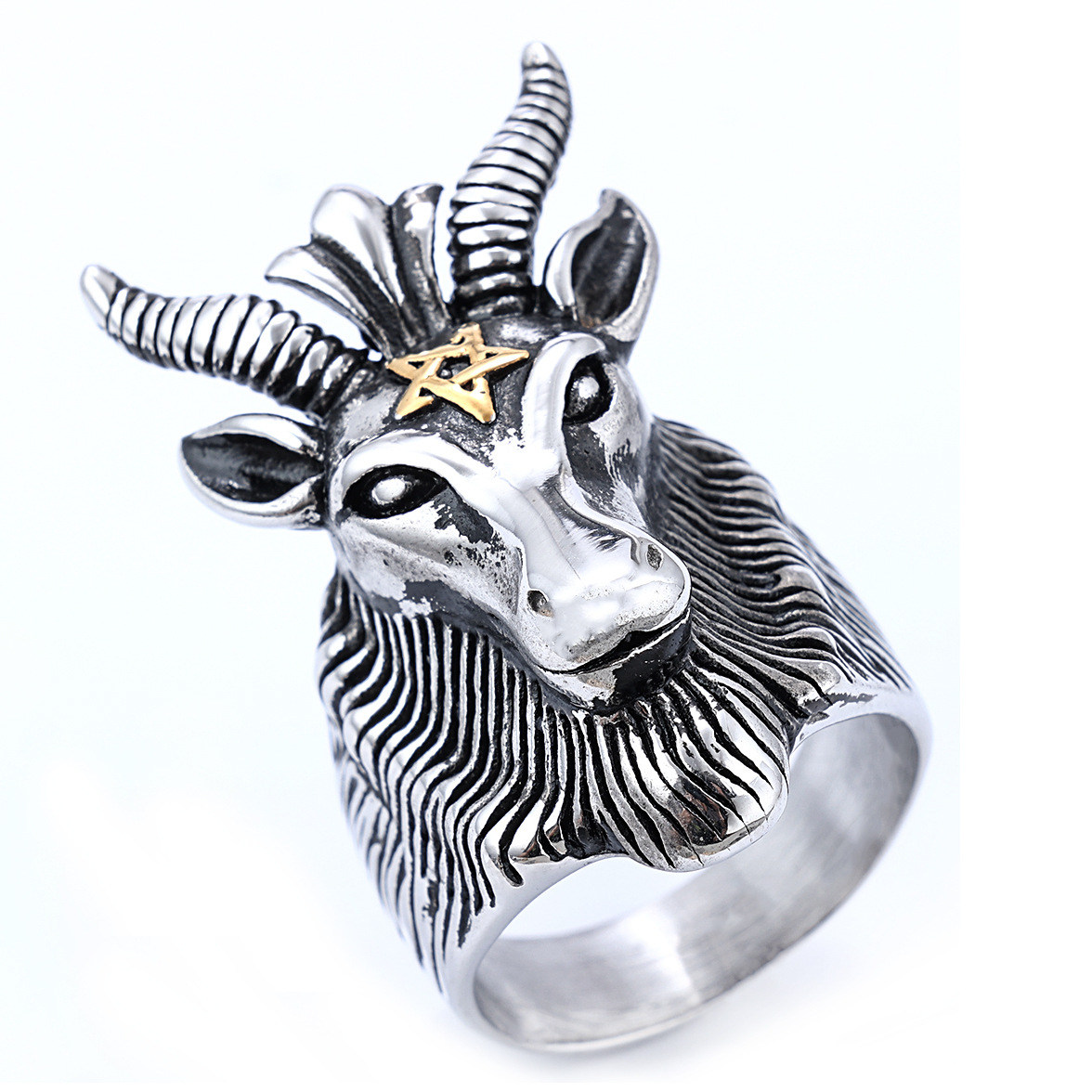 Five-pointed star ram shape 925 silver ring