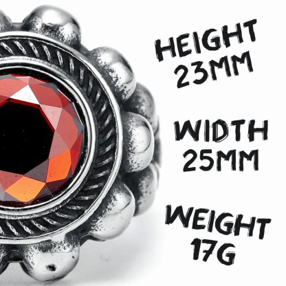 Red round gemstone skull ring