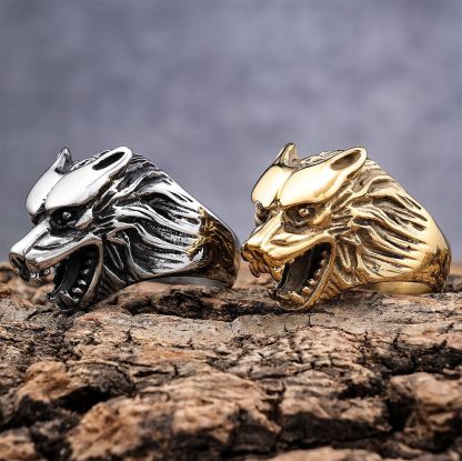 Norse mythology wolf head ring