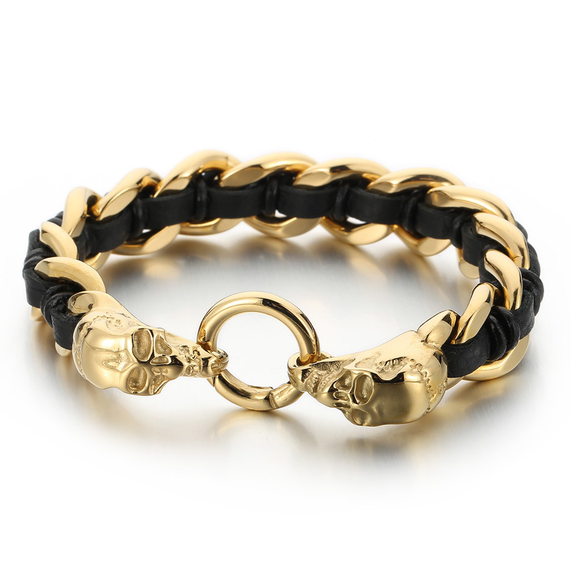 Cowhide Braided Skull Bracelet