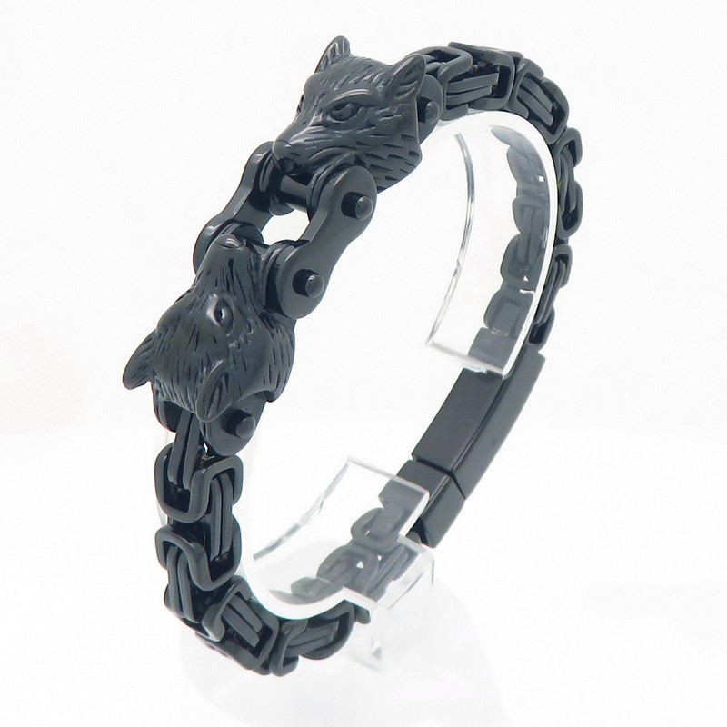 Retro Double Wolf Head Men's Bracelet