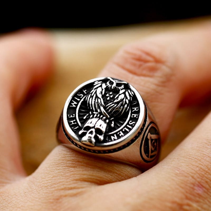 Vintage crow titanium steel ring