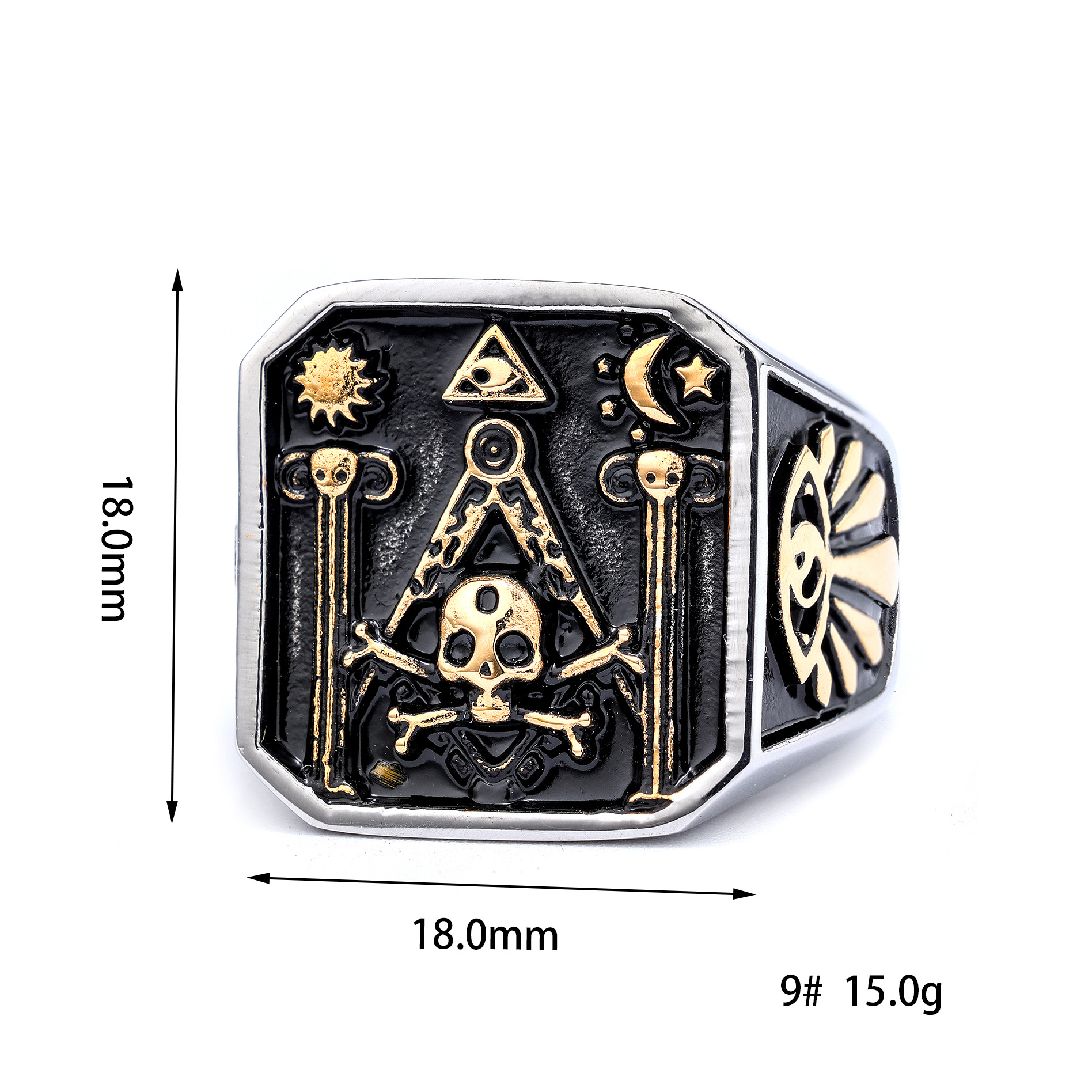 Gold skull 925 silver men's ring