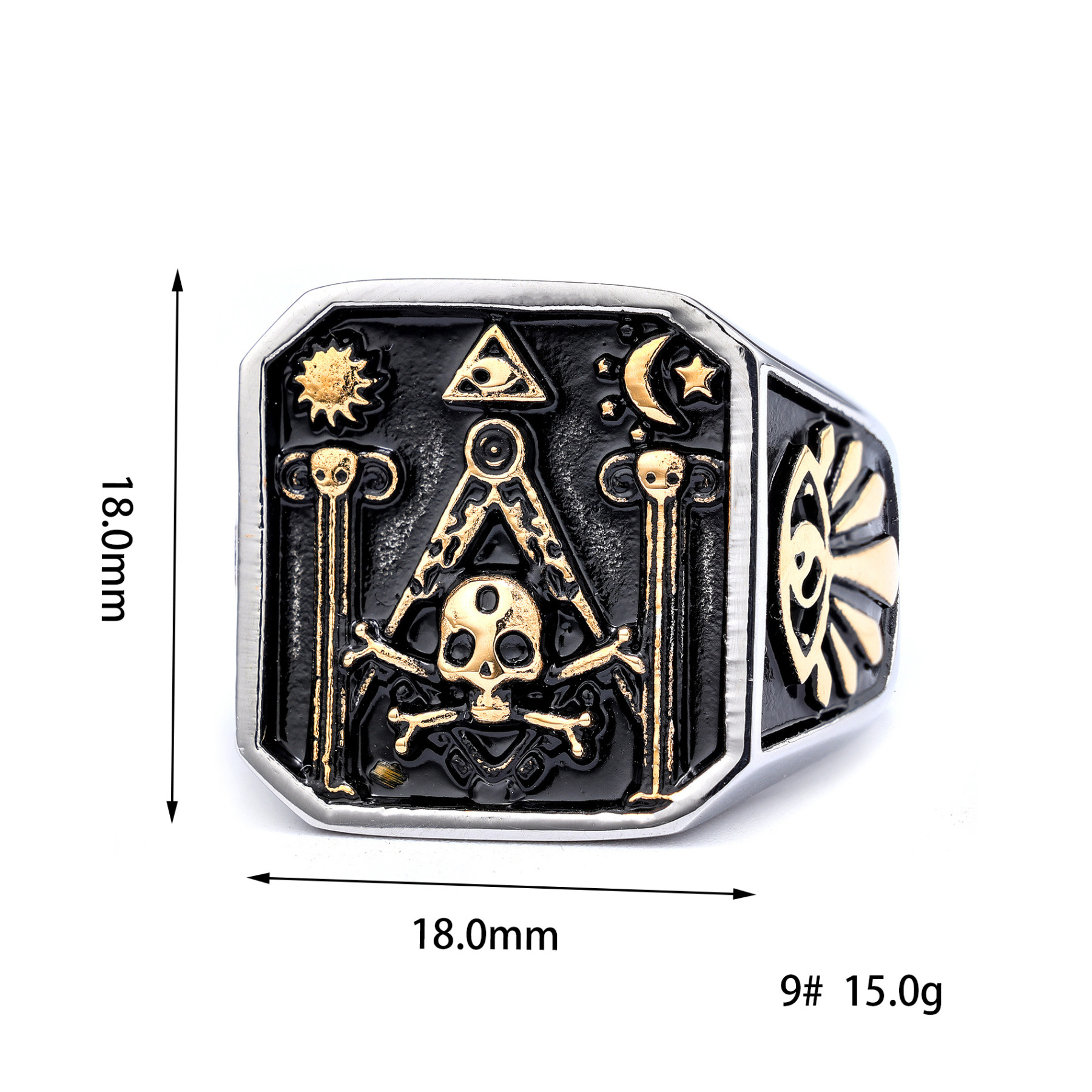 Gold skull 925 silver men's ring