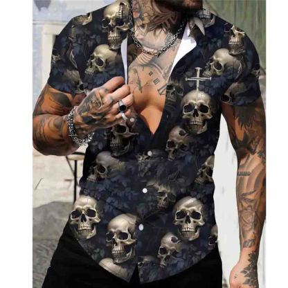 Men's Retro Dark Style Skull Print Shirt