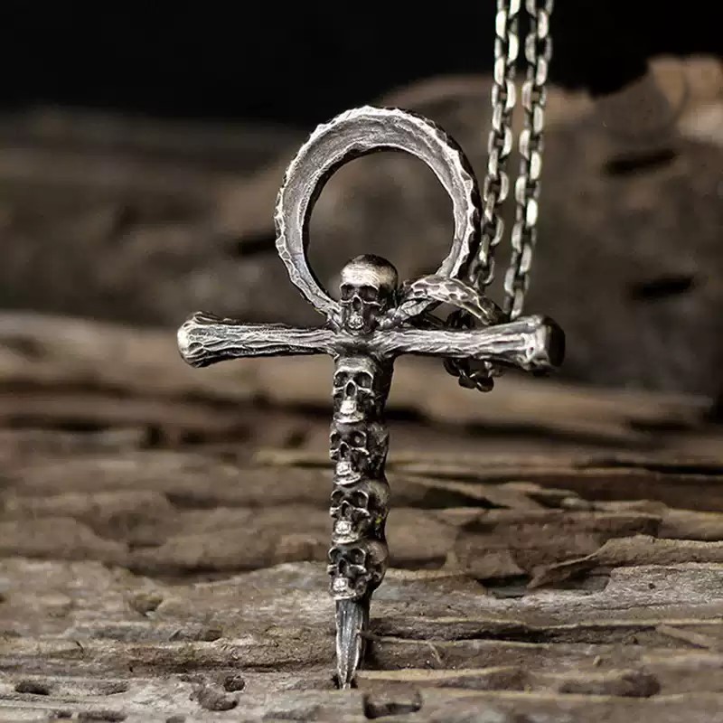  Titanium Cross Skull Necklace