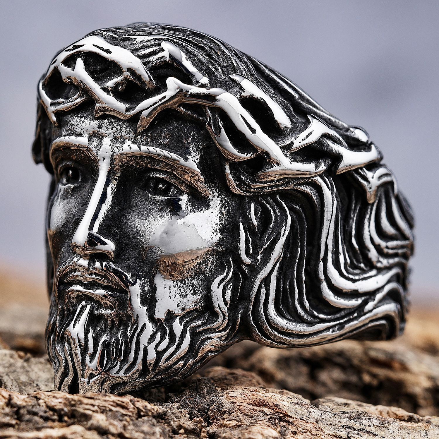 925 silver men's ring with human head