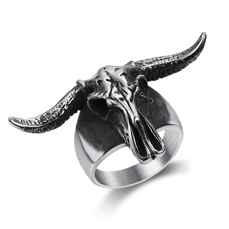 Vintage titanium steel polished horn ring
