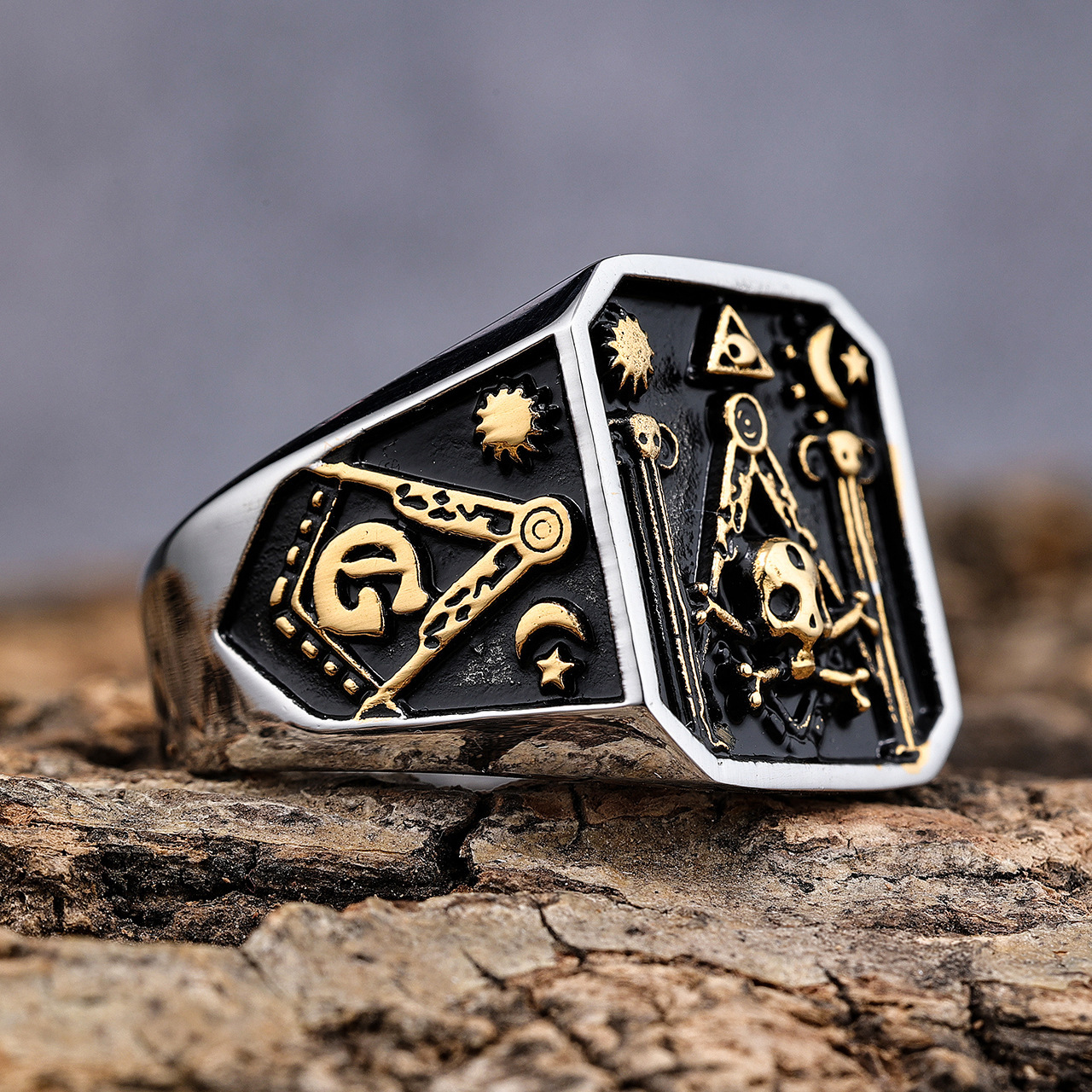 Gold skull 925 silver men's ring