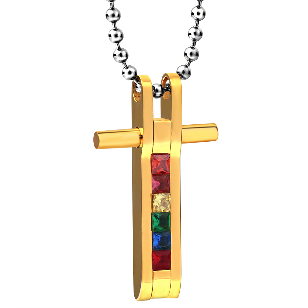 Seven-color diamond cross pendant necklace