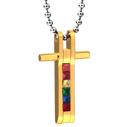 Seven-color diamond cross pendant necklace