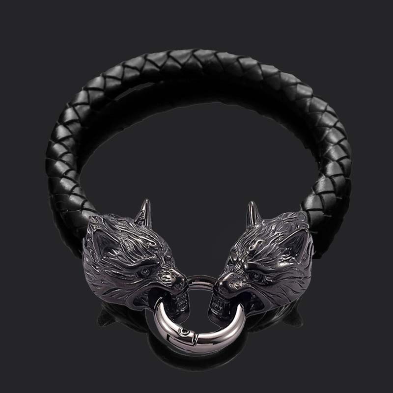 Viking wolf head bracelet