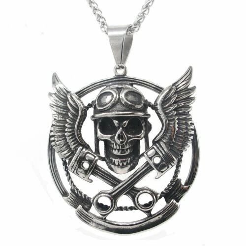 Winged Skull Biker Necklace