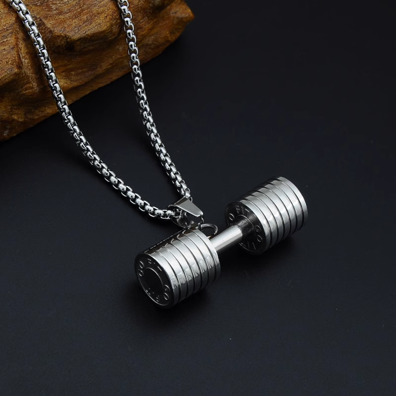 Fitness Barbell Dumbbell Pendant Necklace