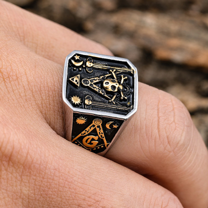Gold skull 925 silver men's ring