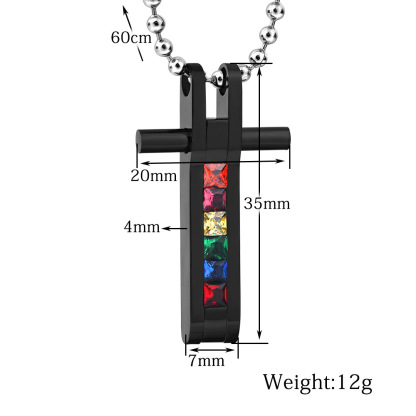 Seven-color diamond cross pendant necklace
