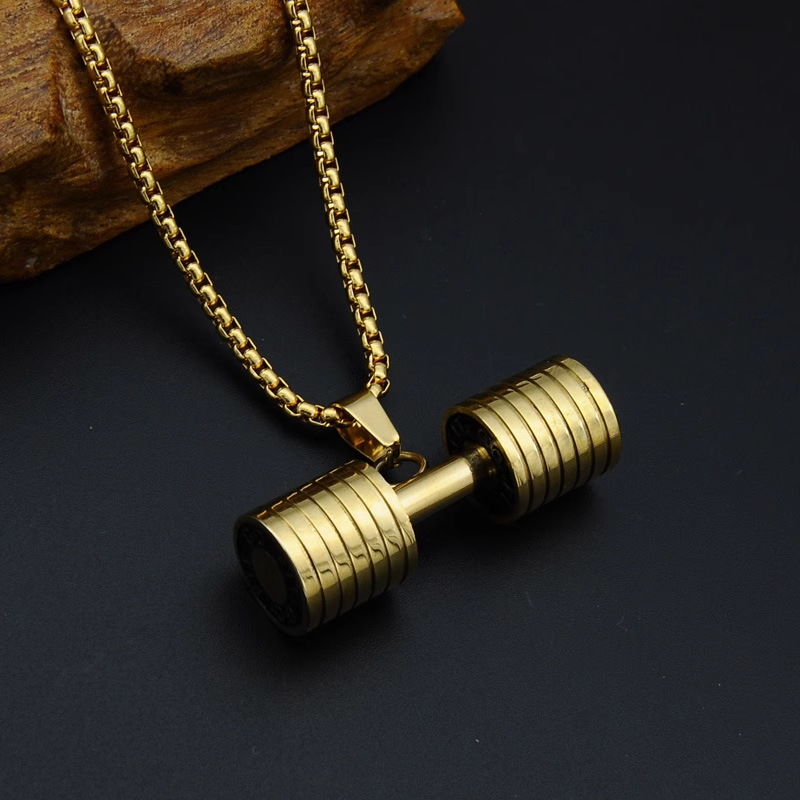 Fitness Barbell Dumbbell Pendant Necklace