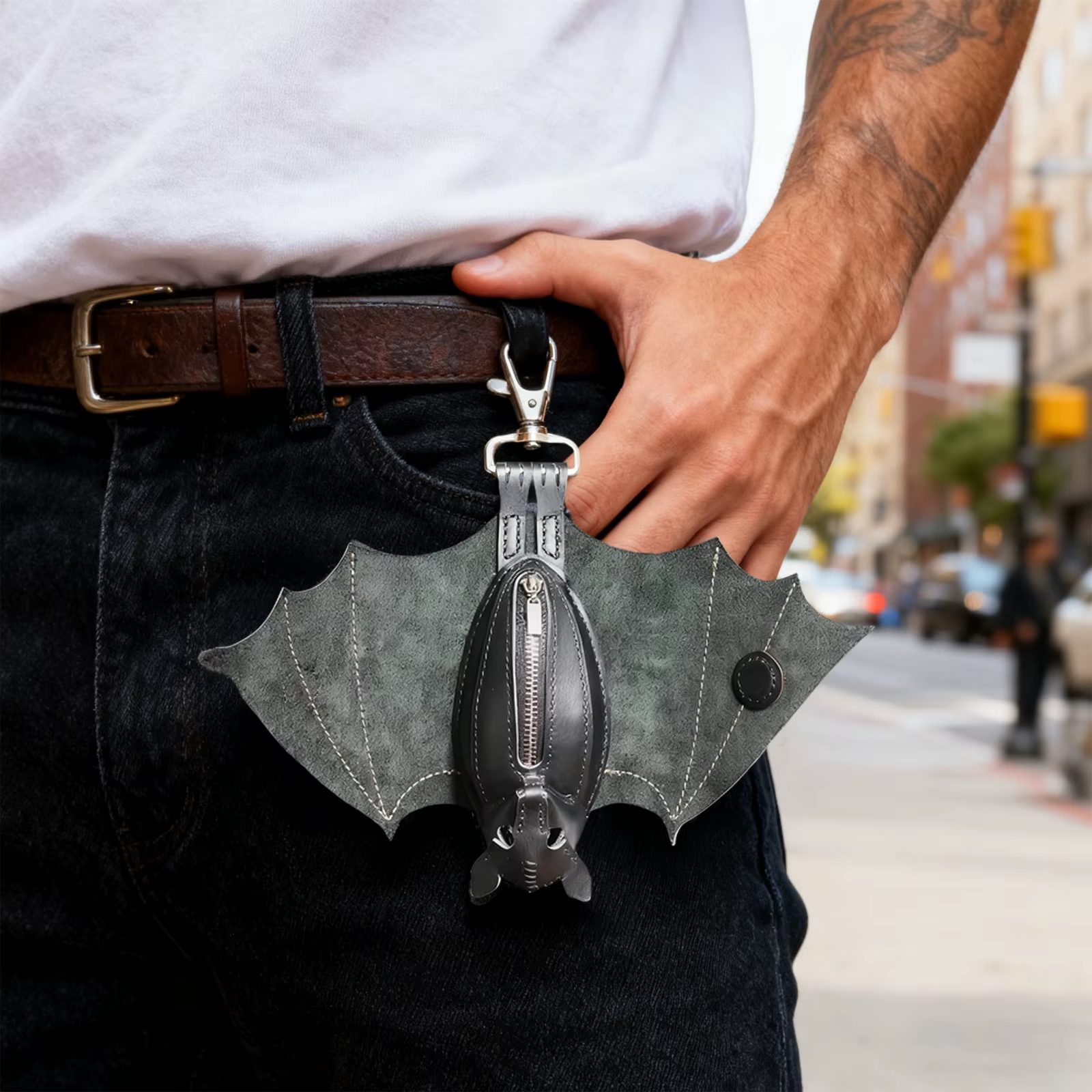 Handmade leather bat wallet