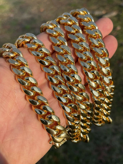 12mm 18K Gold Cuban Chain and Bracelet Set