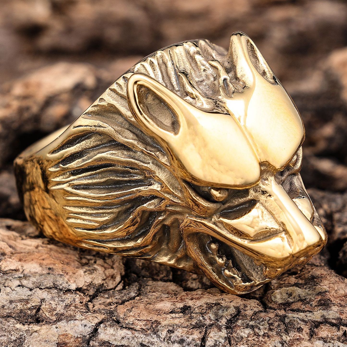 Norse mythology wolf head ring