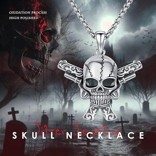 Double Gun Skull Necklace