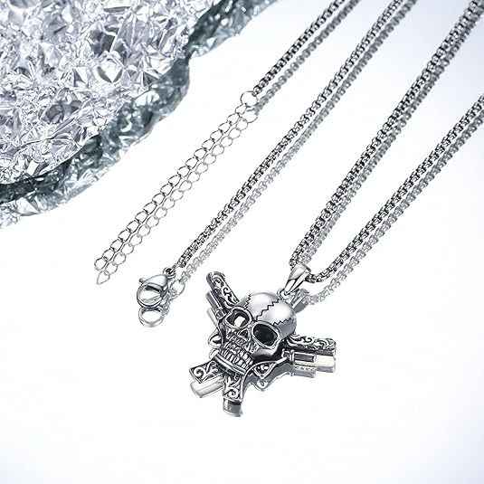 Double Gun Skull Necklace