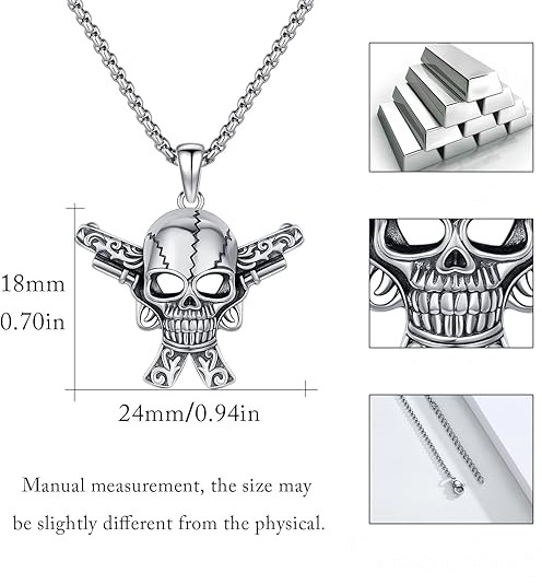 Double Gun Skull Necklace
