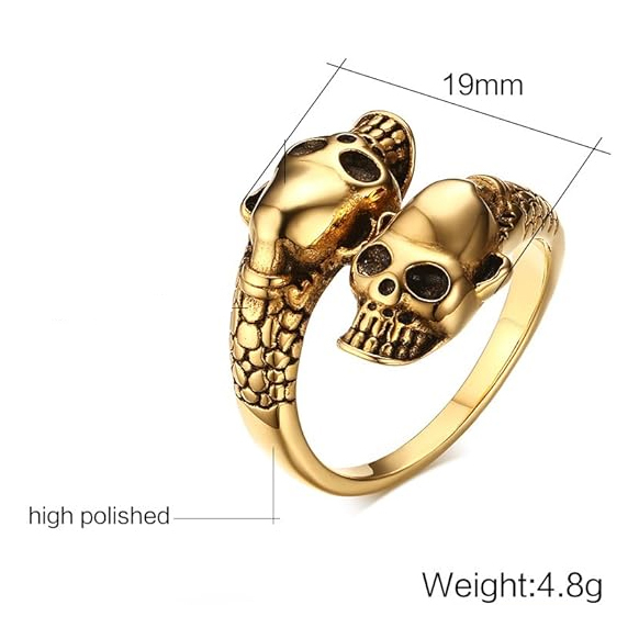 Double-headed Skull Snake Motorcycle Ring