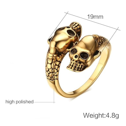 Double-headed Skull Snake Motorcycle Ring