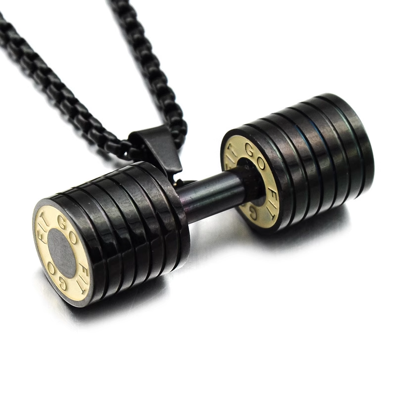 Fitness Barbell Dumbbell Pendant Necklace