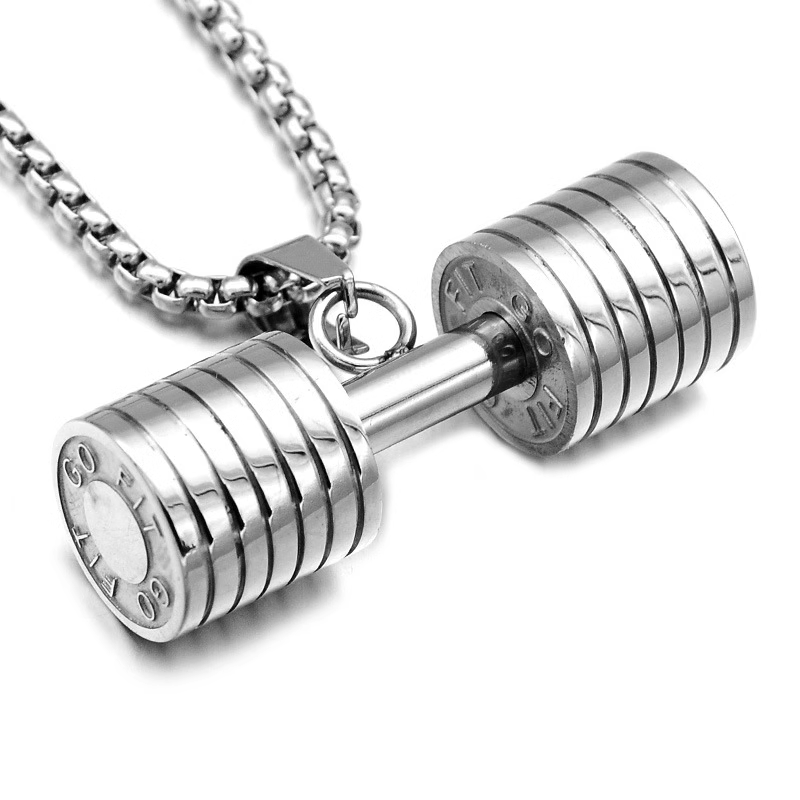 Fitness Barbell Dumbbell Pendant Necklace