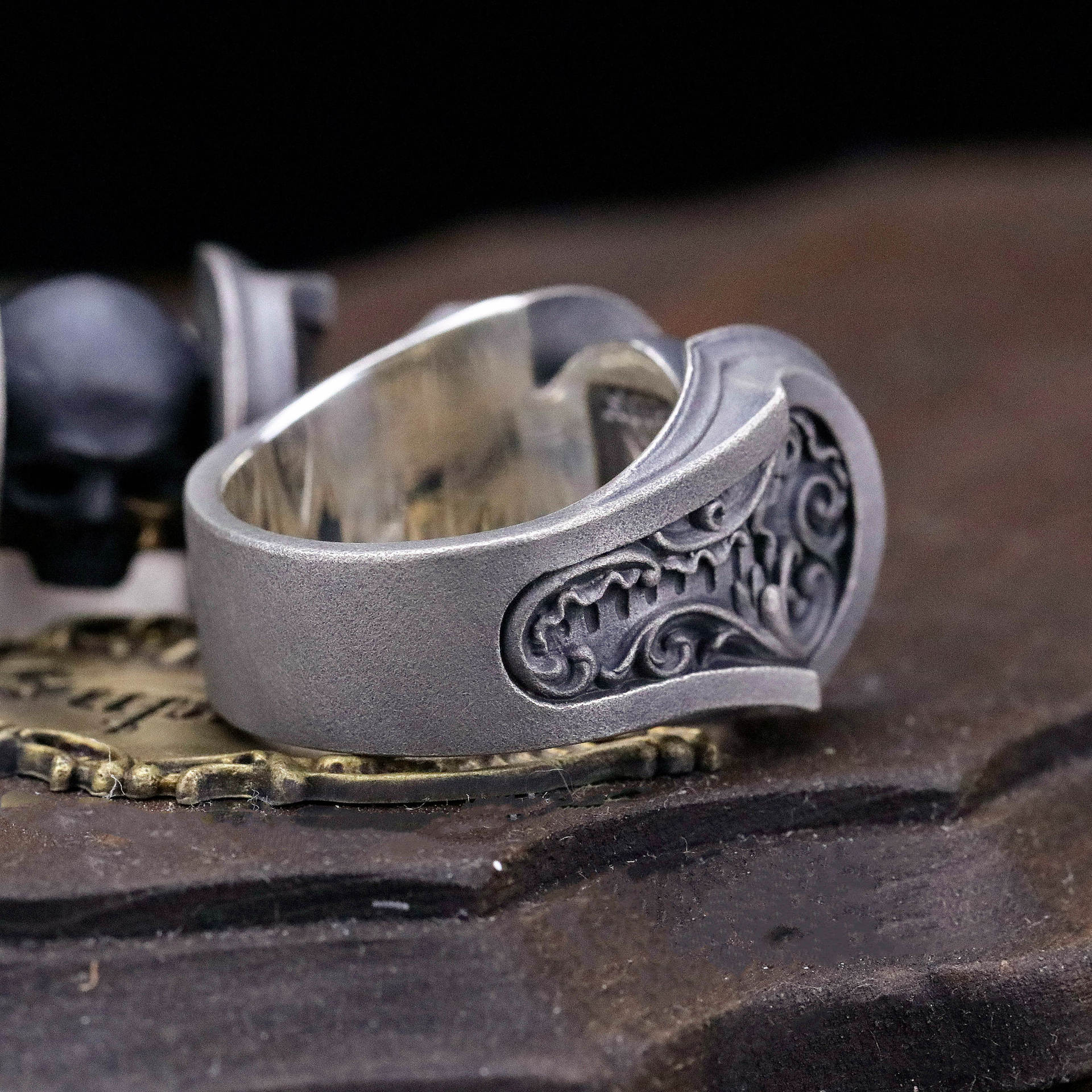 Carved skull ring