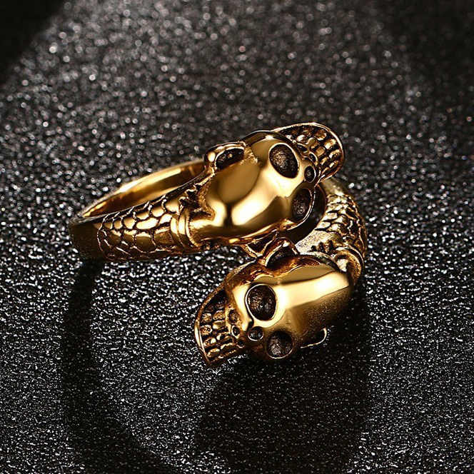 Double-headed Skull Snake Motorcycle Ring