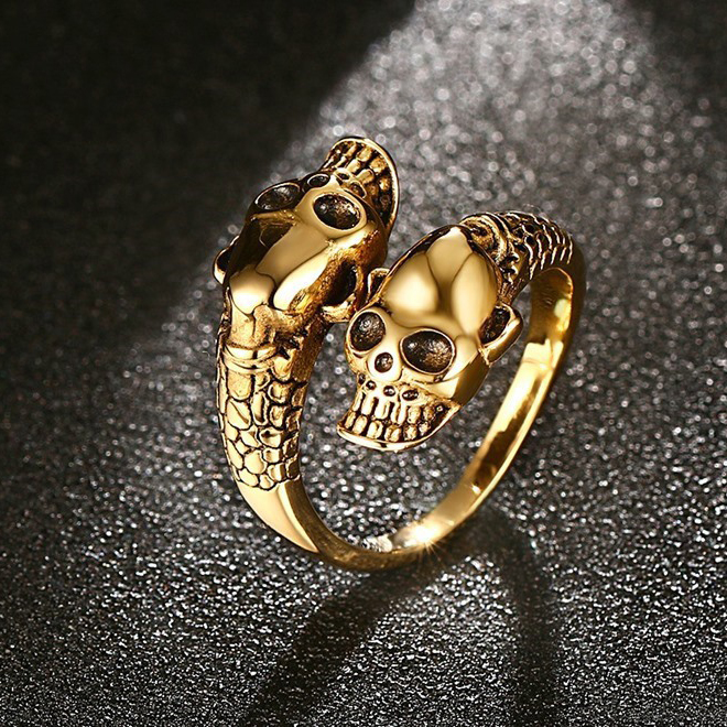 Double-headed Skull Snake Motorcycle Ring