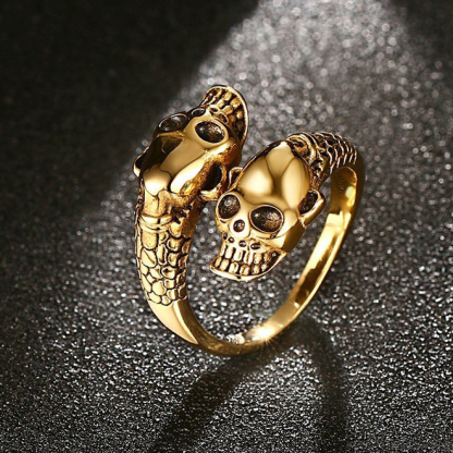 Double-headed Skull Snake Motorcycle Ring