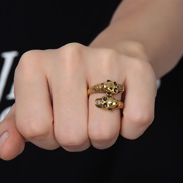 Double-headed Skull Snake Motorcycle Ring