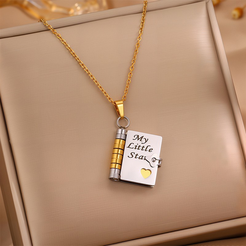 Book engraved pendant necklace