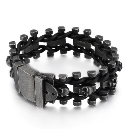Personalized retro heavy skull leather bracelet