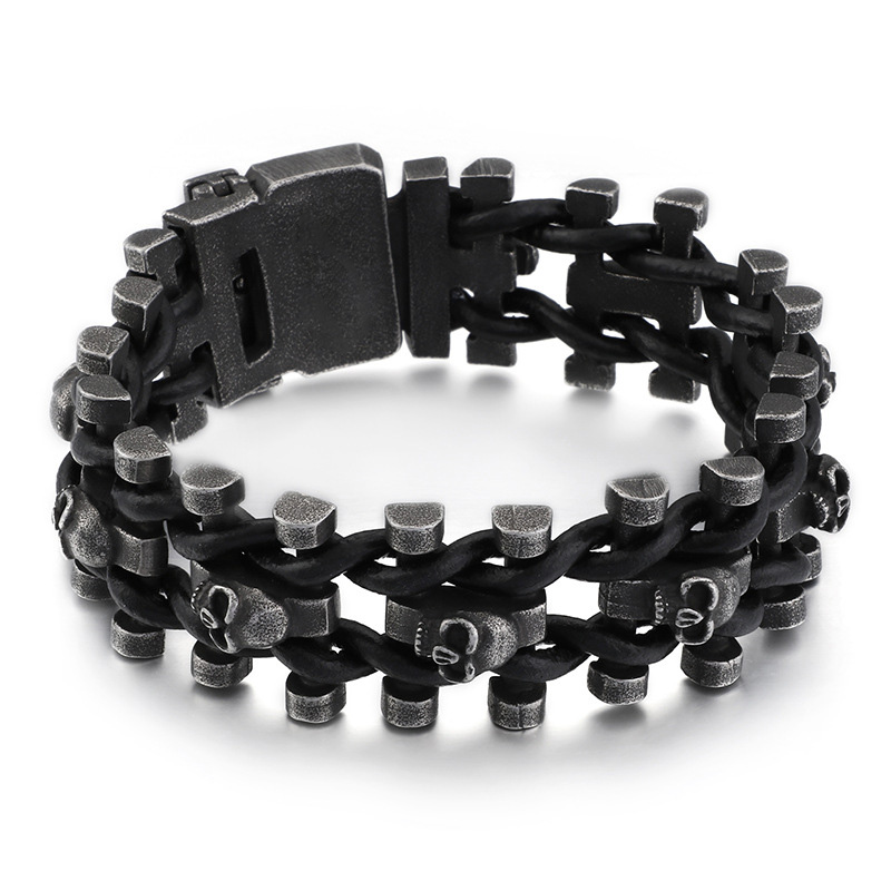 Personalized retro heavy skull leather bracelet