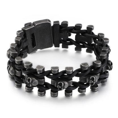 Personalized retro heavy skull leather bracelet