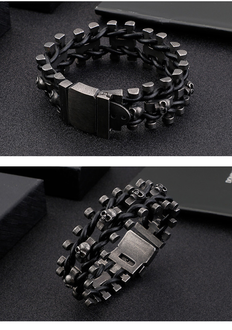 Personalized retro heavy skull leather bracelet