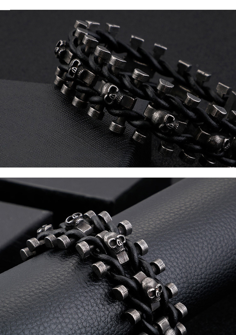 Personalized retro heavy skull leather bracelet