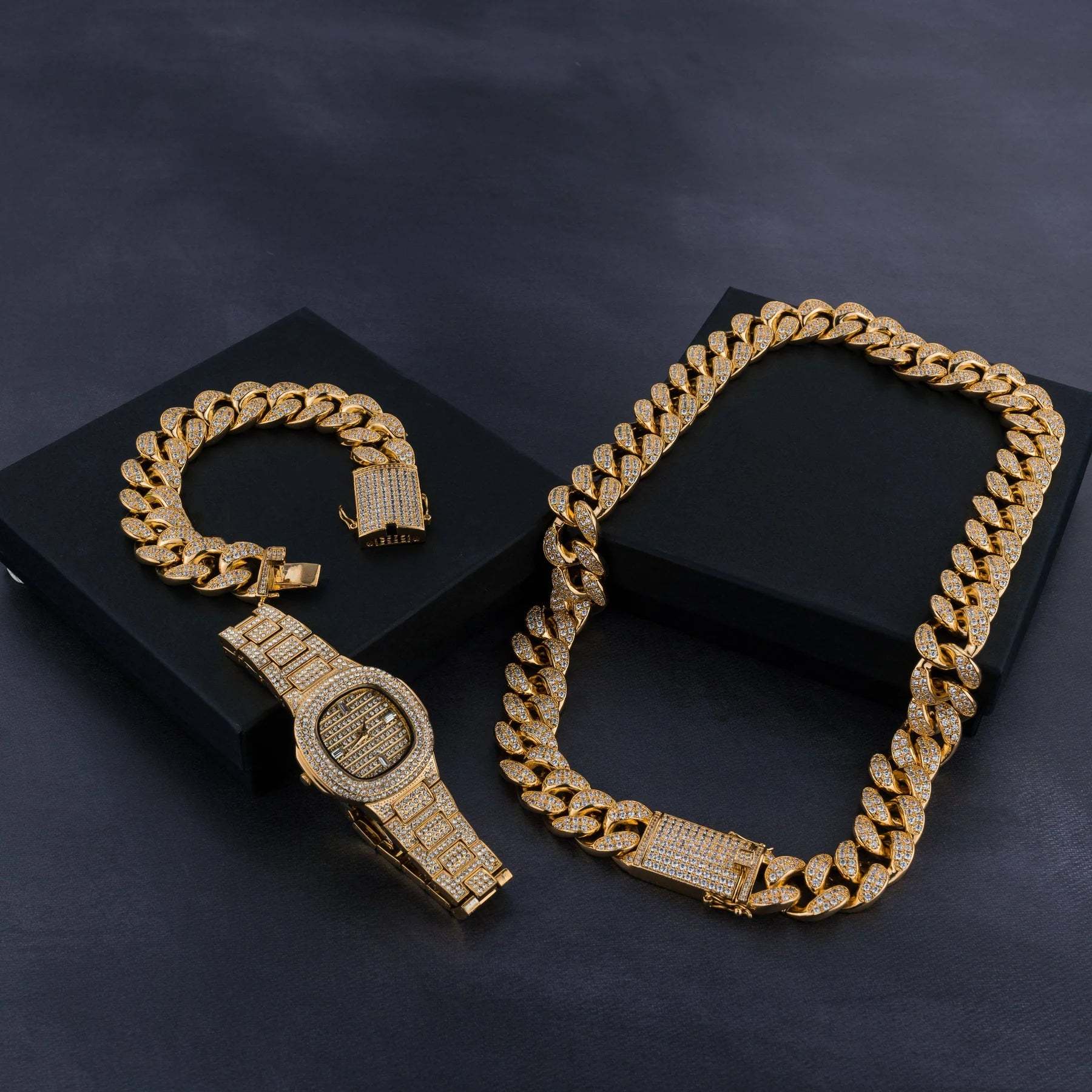 Premium 20mm Cuban Chain, Cuban Bracelet & Watch Bundle