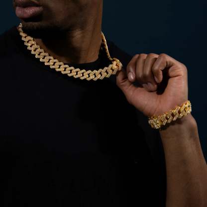 18mm Prong Set Cuban Chain & Bracelet Bundle