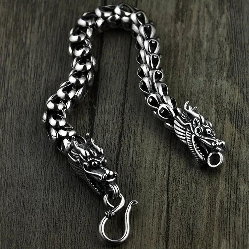 Double Dragon Head Bracelet - Viking Jewelry - Urcsilver