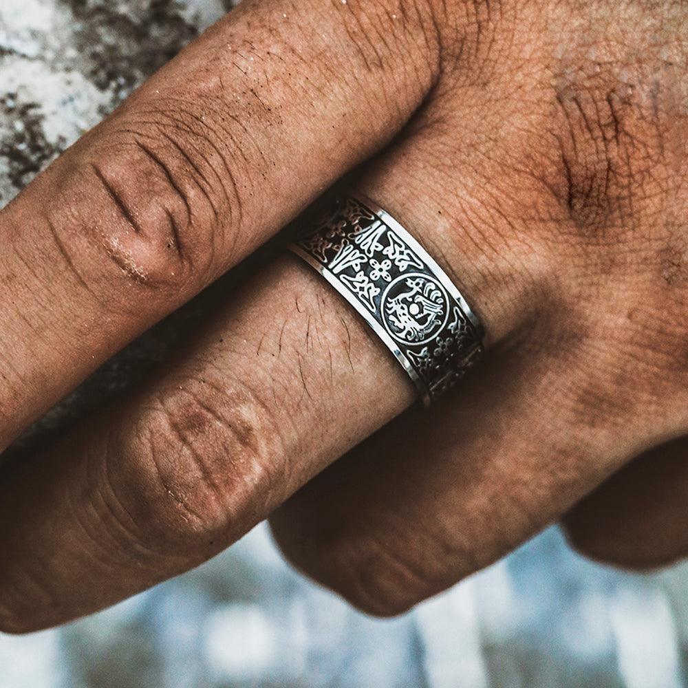 Four Ancient Beasts Stainless Steel Men's Ring - Viking Jewelry - Urcsilver