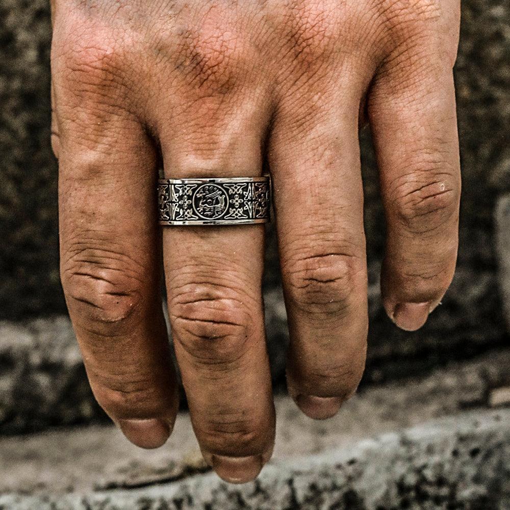 Four Ancient Beasts Stainless Steel Men's Ring - Viking Jewelry - Urcsilver