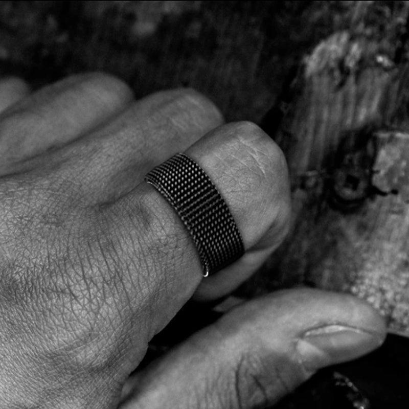 Mesh Tricolor Stainless Steel Biker Ring - Viking Jewelry - Urcsilver